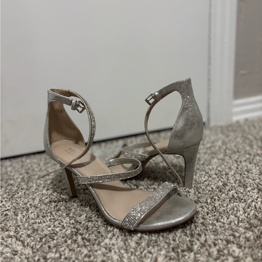 Michael Shannon Sparkling Silver Ankle Strap Heels - image 2
